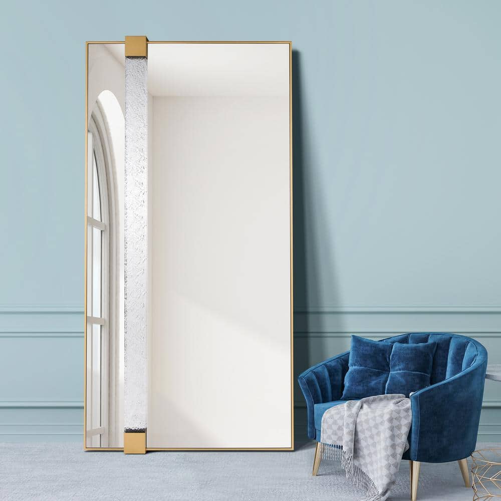 Gleaming Horizon 40"x80" Silver Mirror with Gold Iron Frame