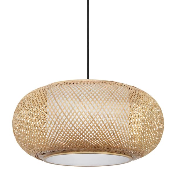 Bayneswood 60-Watt 1-Light Natural Cane Circular Pendant with Woven Shade and No Light Bulb Included