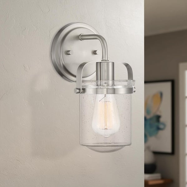 Designers Fountain Jaxon 6 in. 1-Light Brushed Nickel Industrial Wall Sconce with Clear Glass Shade
