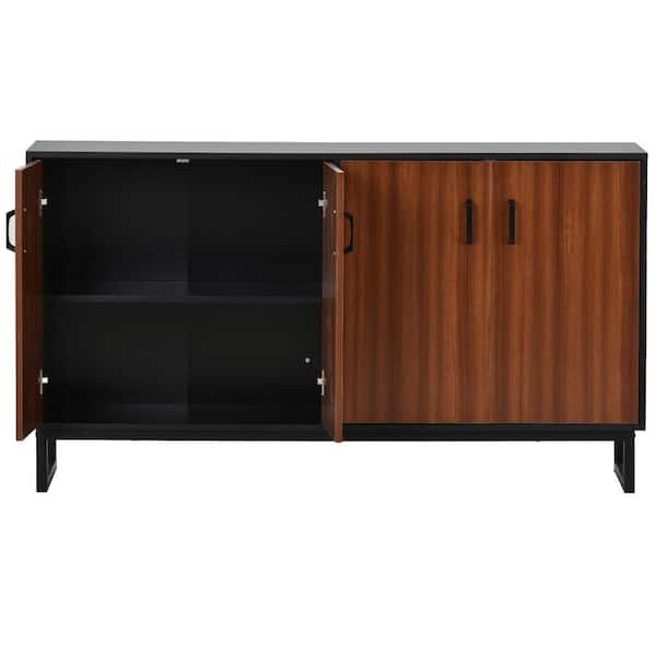 Unbranded 58 in. Brown Rectangle Retro Style Wood Console Table with Adjustable Shelves