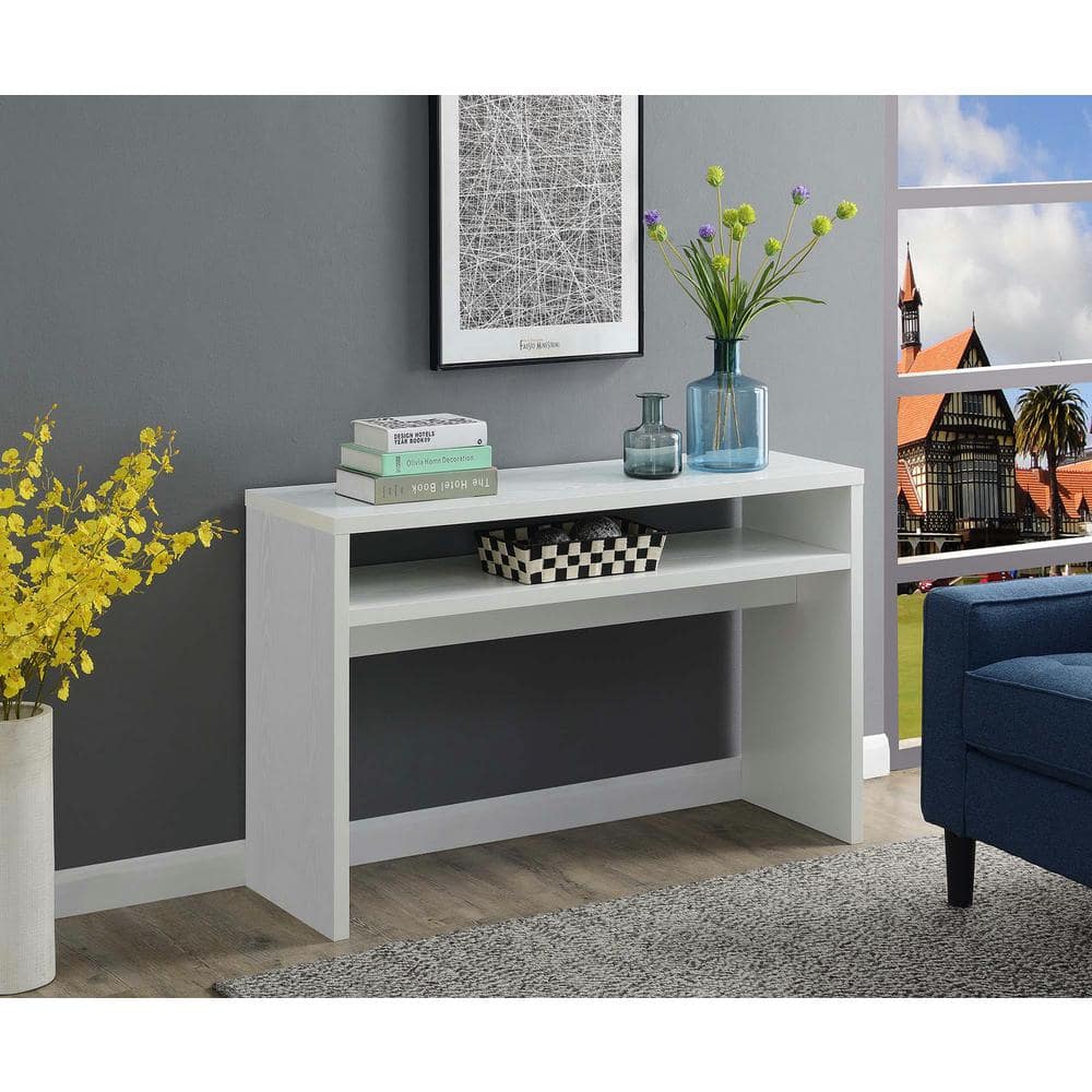 Contemporary White Melamine 48" Console Table with Storage Shelves