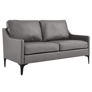 Corland 58.5 in. Leather Loveseat in Gray