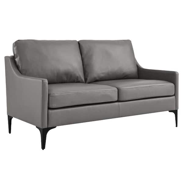MODWAY Corland 58.5 in. Leather Loveseat in Gray