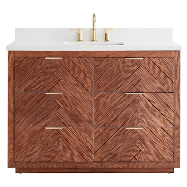CHAMELEON CONCEPTS Baker 48 in. W x 21 in. D x 34 in. H Freestanding Woodgrain Vanity with Pure White Quartz Top and Ceramic Basin