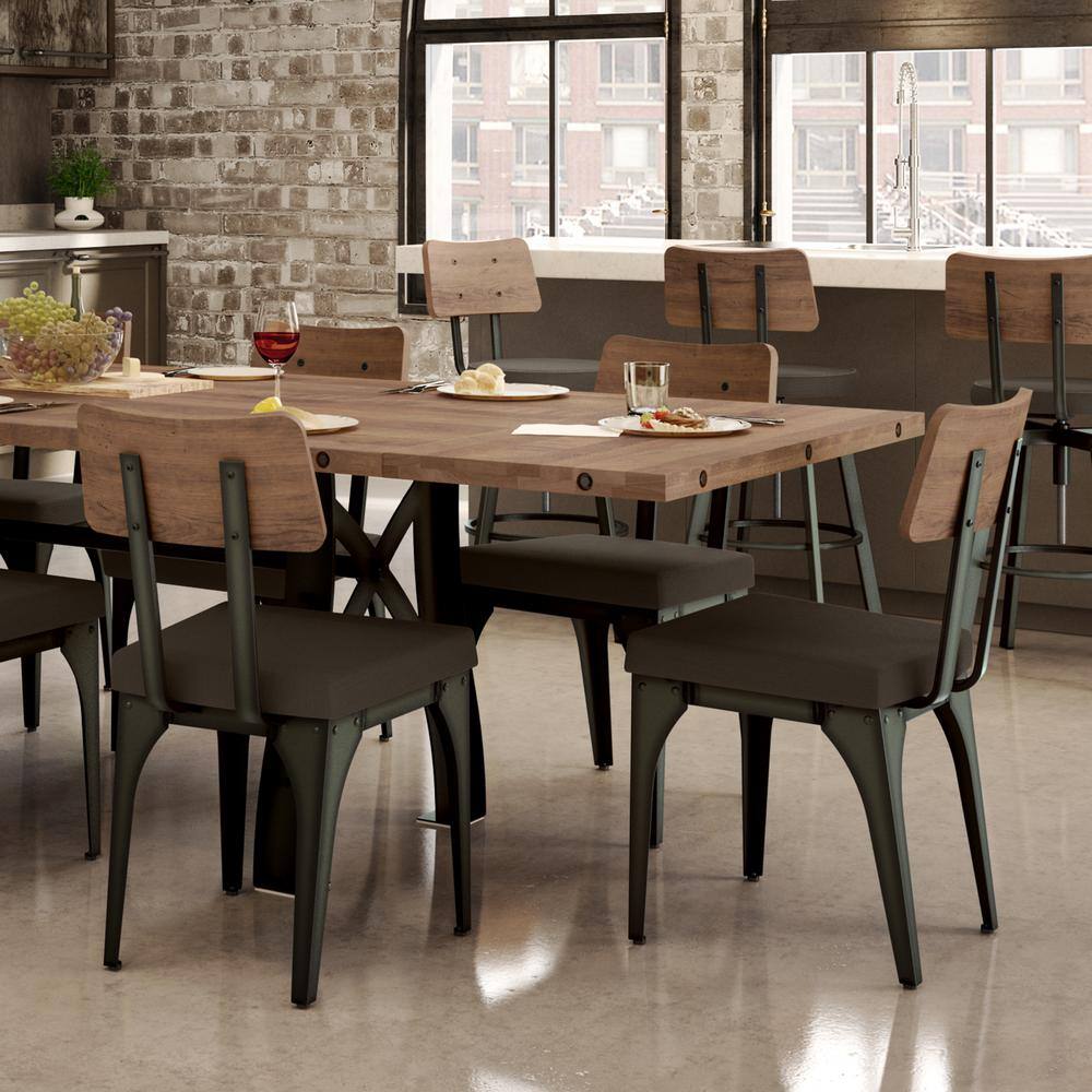 Symmetry Industrial High Side Chair Brown Wood and Dark Grey Metal