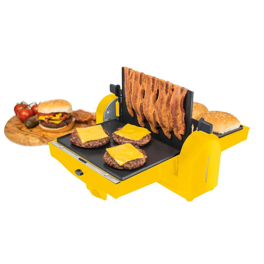 Nostalgia 14 in. Yellow Bacon Press and Griddle with DualSided Cooking