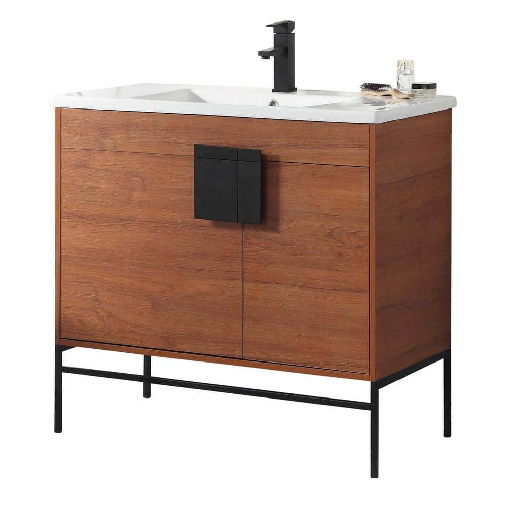Shawbridge 36 in. W x 18.11 in. D x 33.5 in. H Bath Vanity in Spicy Walnut with Ceramic Vanity Top in White price history on PriceWatchPro