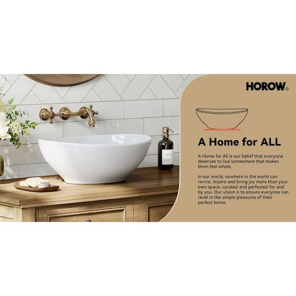 HOROW 16 in. White Oval Bathroom Ceramic Vessel Sink Art