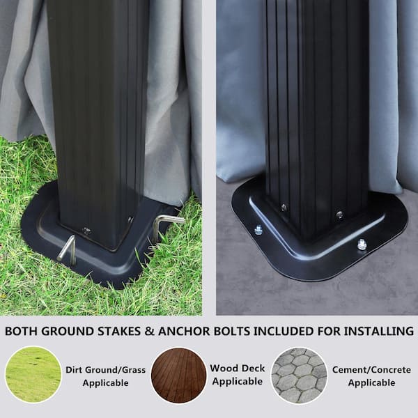 14 ft. x 12 ft. Aluminum Double Hardtop Gazebo with Grey Curtains and Netting