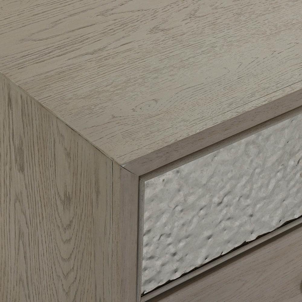 Natural Oak Vertical Chest with Hammered Stainless Steel Accent