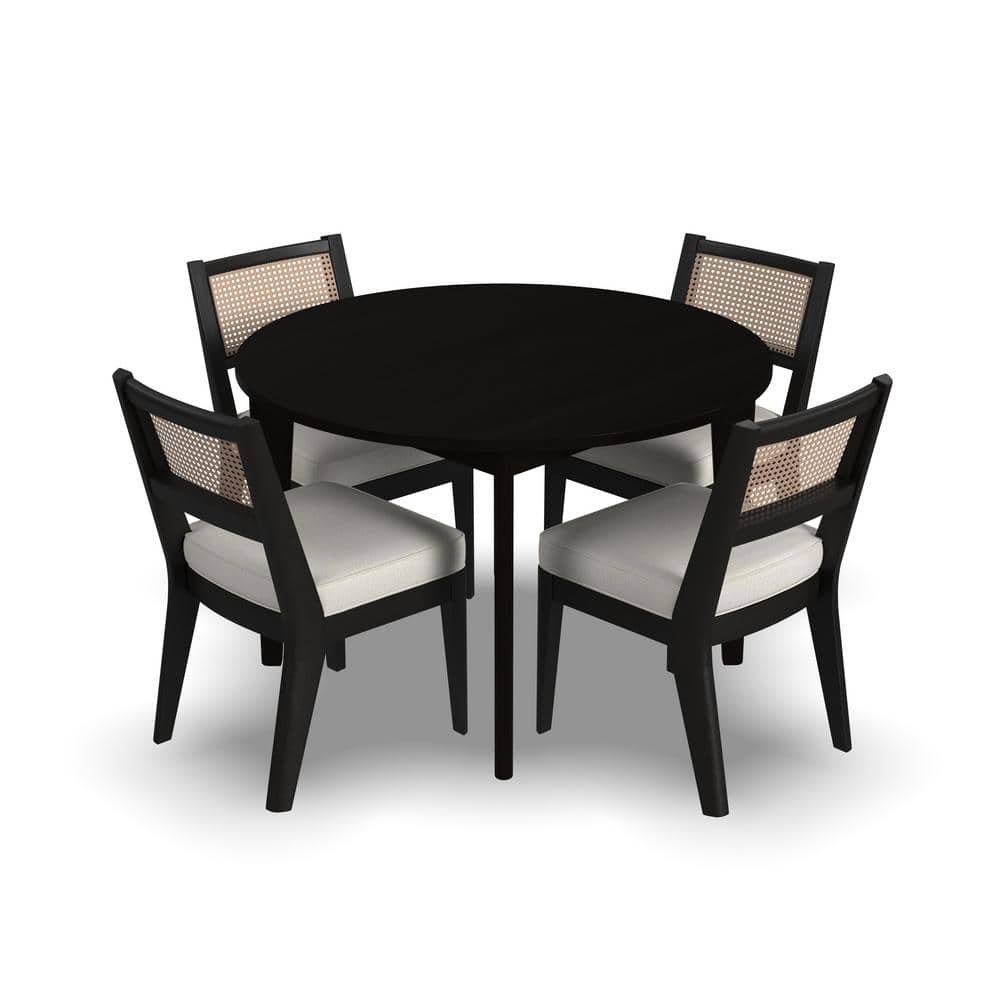 Brentwood Black Wood Round Dining Set with Ivory Cushions
