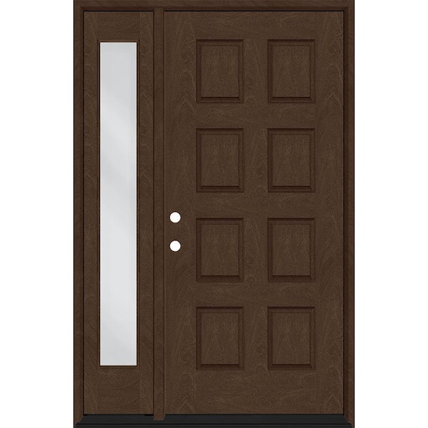 Steves & Sons Regency 53 in. x 96 in. 8-Panel RHIS Hickory Stain Mahogany Fiberglass Prehung Front Door w/14in.Sidelite