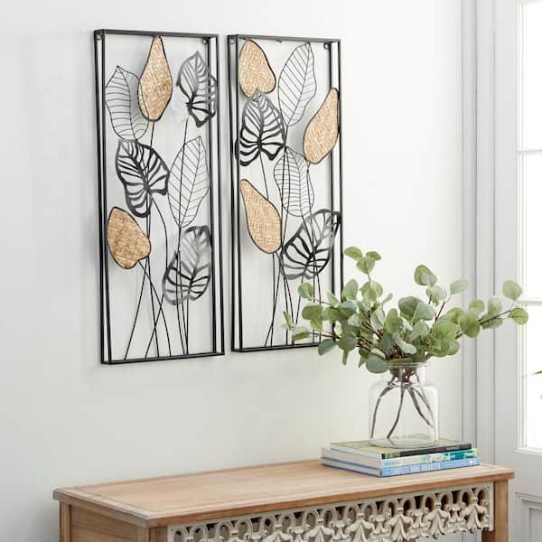 Litton Lane Metal Black Tall Cut-Out Leaf Wall Decor with Intricate Laser Cut Designs (Set of 2)