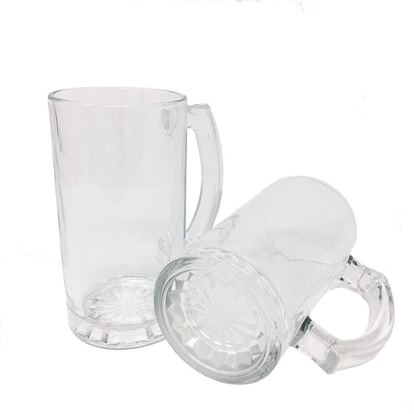 Clear Glass Beer Mugs with Handle 16 oz. Heavy Bottomed set of 4 6 tall