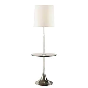 Enzo Modern Adjustable 52 in. to 65 in. Chrome Floor Lamp with Tempered Glass Table