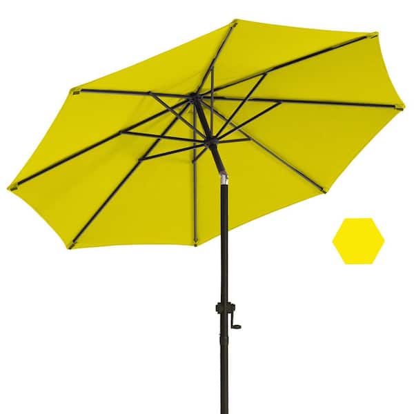 PASAMIC 9 ft. Market Patio Umbrella with Push Button Tilt and Crank in Yellow