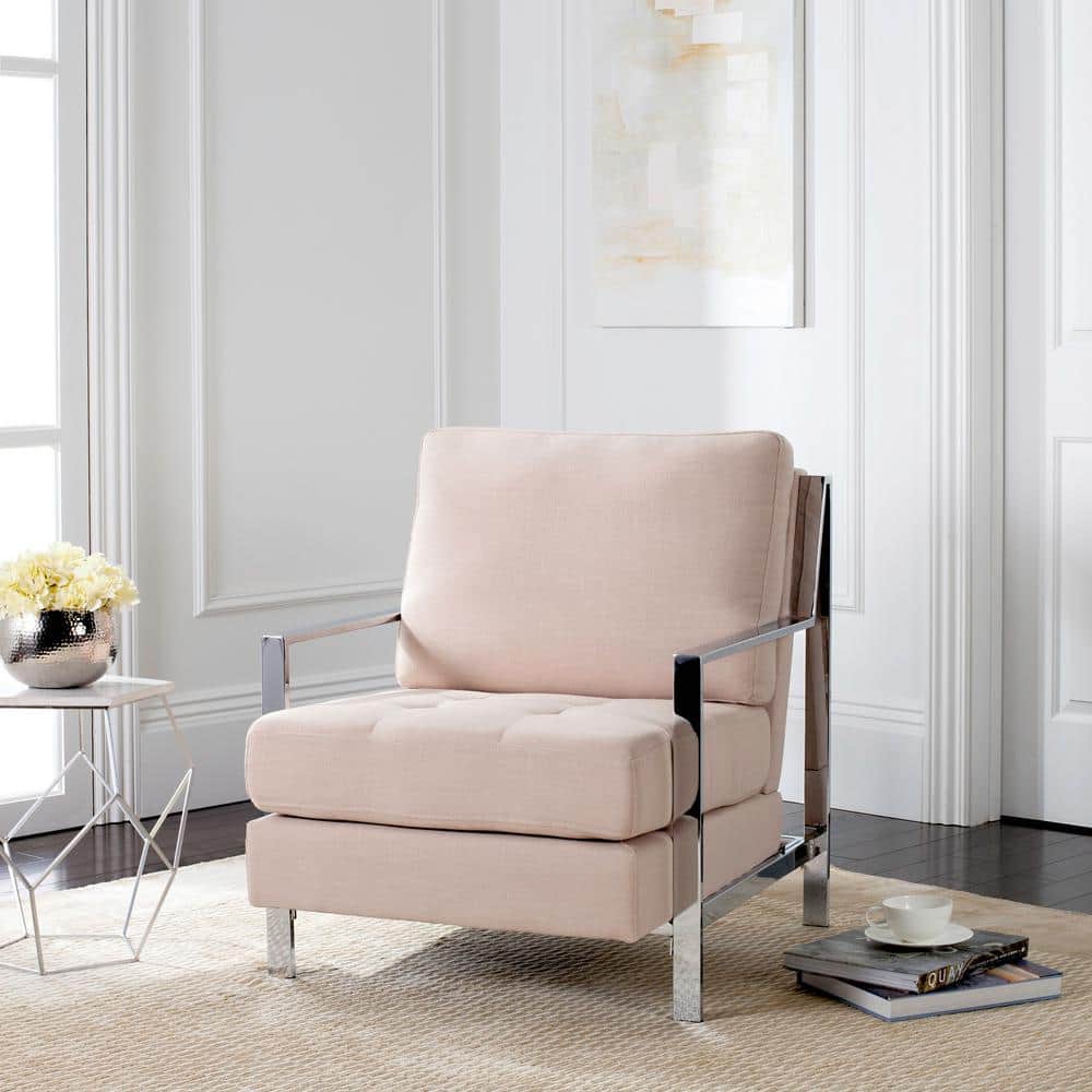Elegant Beige Velvet & Wood Transitional Accent Arm Chair