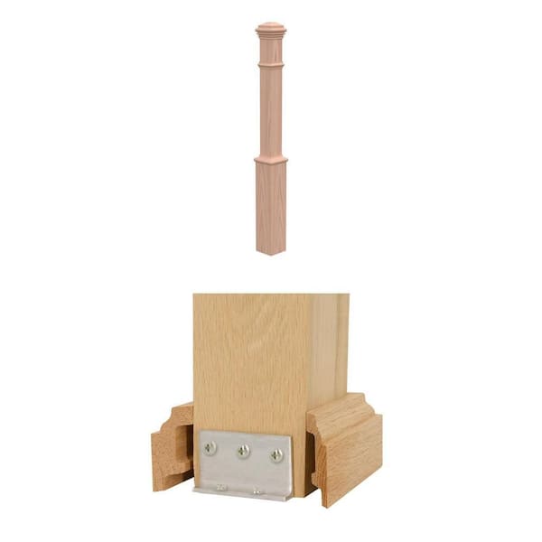 Stair Parts 4191 56 in. x 5 in. Red Oak Newel Post and 5 in. Attachment Kit Combo