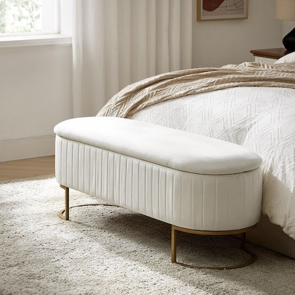 Drotar Ivory Modern Storage Bench with Metal Base 50.5 in.