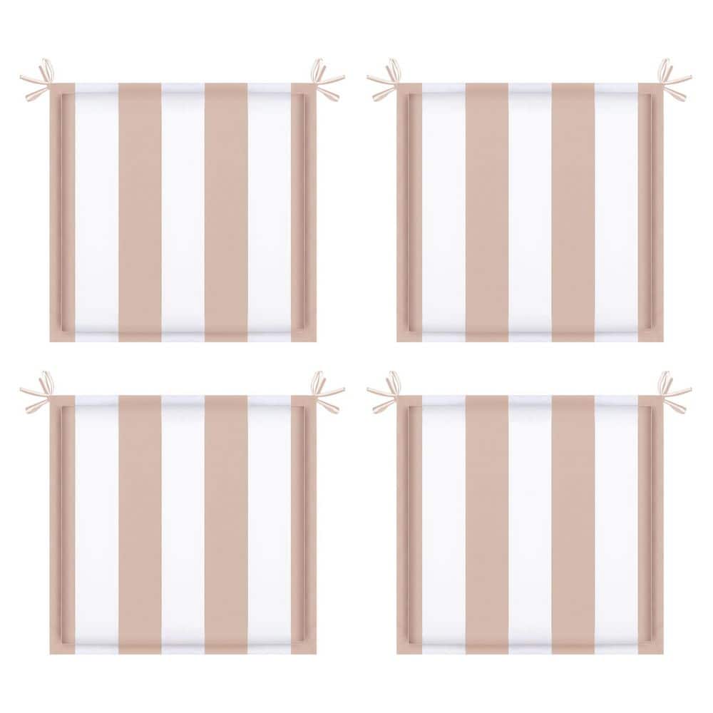 15 in. x 15 in. Khaki White Striped Square Outdoor Patio Seat Cushion Repla