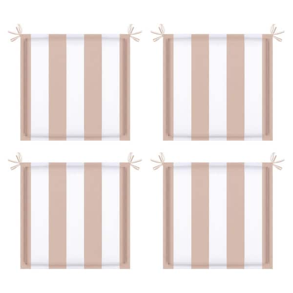Unbranded 15 in. x 15 in. Khaki White Striped Square Outdoor Patio Seat Cushion Replacement Seat Cushion with Ties (4-Pack)