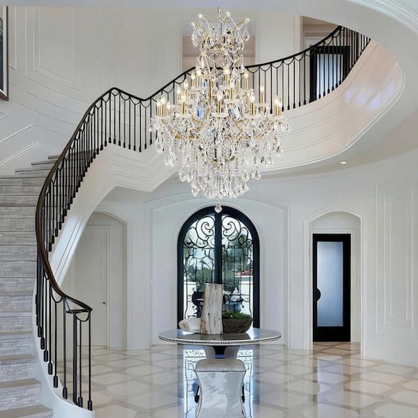 D37. 4 in. 24-Light Modern Gold Candle Crystal Chandelier Luxury Chandelier for High Ceiling Staircase, Entryway, Foyer
