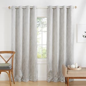 Twig Silver Floral Room Darkening 54 in. x 84 in. Grommet Top Curtain Panel (Set of 2)