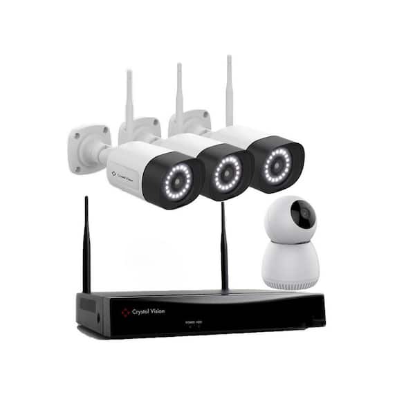 10CH Wireless WiFi6 NVR kit w/1TB HDD, 3MP 1x Indoor Pt Camera & 3x Super Bright 18-LED Floodlight Cameras, Panic Siren