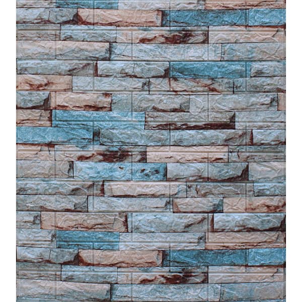 Dundee Deco Falkirk Markinch 27.6 in. x 30.3 in. Blue Brown Beige PE Foam Peel and Stick 3D Decorative Wall Panel (5-Pack)