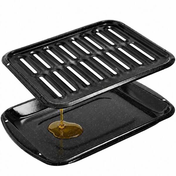 Porcelain Enamel Grill Drip Pan and Grease Tray, with Nonstick Surface and Oven Use, 13 X 17 X 1.9 in. Product Size