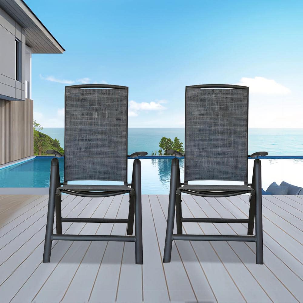 Set of 2 Metal Aluminium Outdoor Folding Chaise Lounge with Double-Layered 