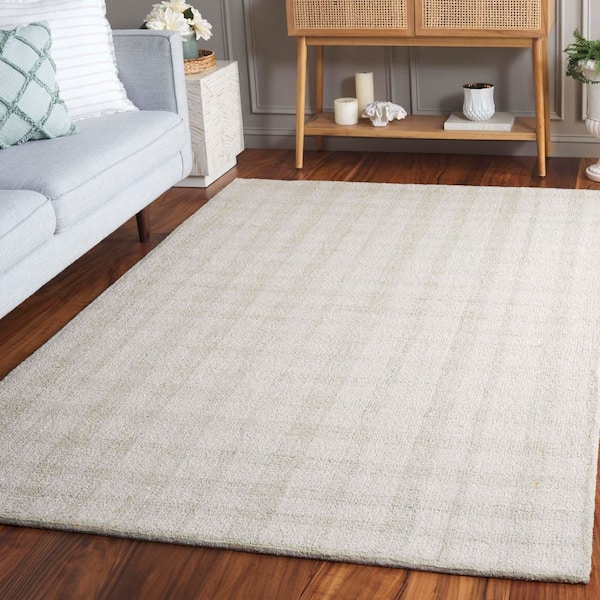 Abstract 4 ft. x 6 ft. Ivory/Sage Border Plaid Area Rug