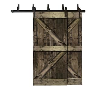 76 in. x 84 in. K Series Bypass Espresso Stained Solid Pine Wood Interior Double Sliding Barn Door with Hardware Kit