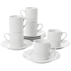 Simply White Fine Ceramic 6 Piece 2 oz. Espresso Demi Cup and Saucer Set in White
