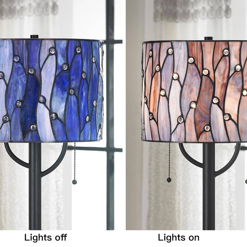 Vines Blue and Purple Stained Glass Tiffany Table Lamp