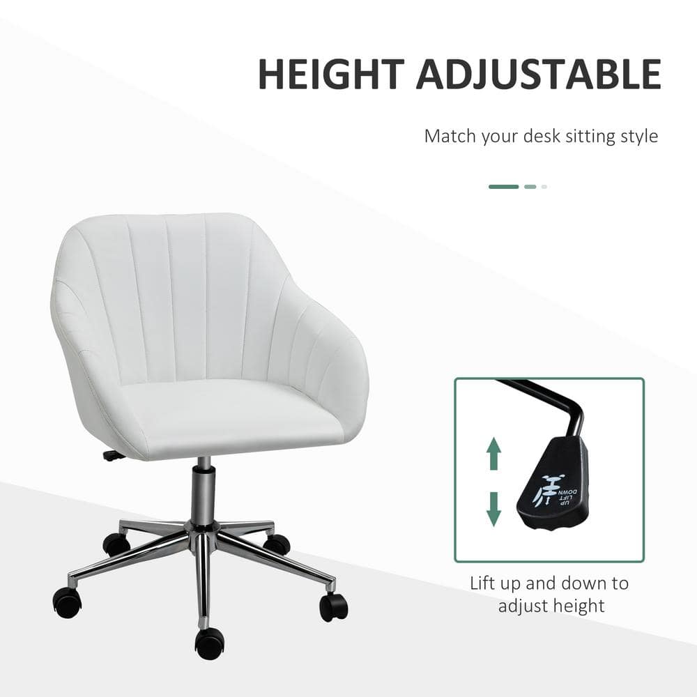 White Leather Mid-Back Swivel Office Chair with Adjustable Arms