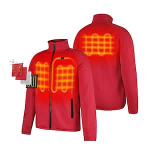 Men's Large Red Heated Fleece Jacket with 7.38-Volt Lithium-Ion 1 Upgraded 4.8Ah Battery and Charger