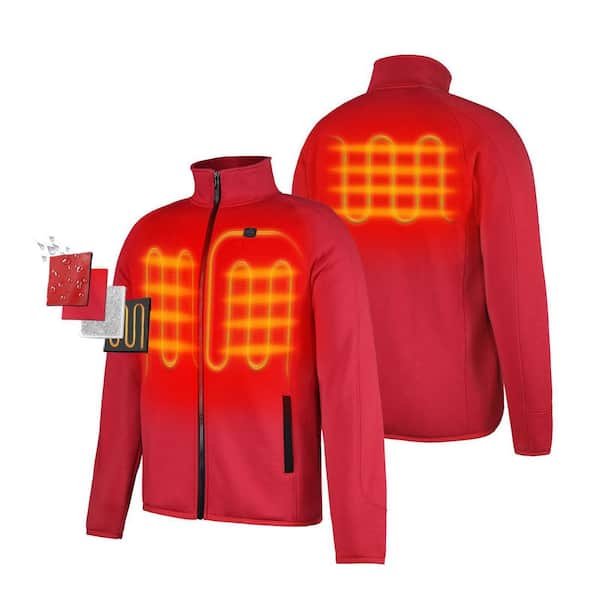 ORORO Men's Large Red Heated Fleece Jacket with 7.38-Volt Lithium-Ion 1 Upgraded 4.8Ah Battery and Charger
