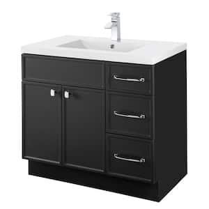 Manhattan 36 in. W x 21 in. D x 36-1/2 in. H Sink Free Standing Vanity Side Cabinet in Black with White Acrylic Top