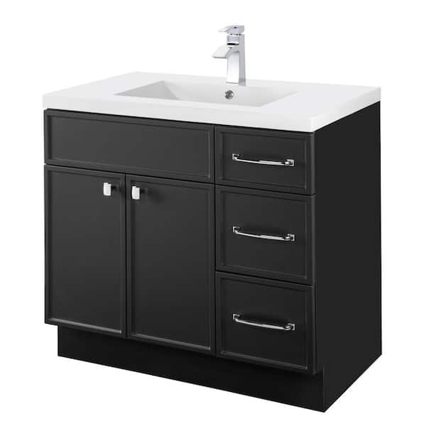 Cutler Kitchen and Bath Manhattan 36 in. W x 21 in. D x 36-1/2 in. H Sink Free Standing Vanity Side Cabinet in Black with White Acrylic Top