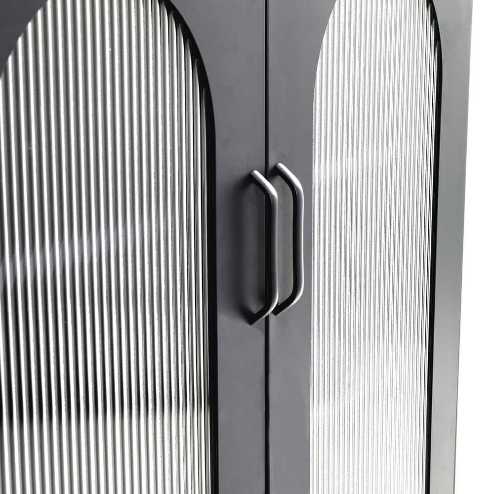 Solstice 40" Black Metal Accent Cabinet with Striated Glass Doors