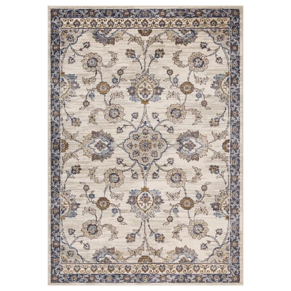 Jordan 6 x 9 Ivory/Charcoal Floral Pattern Area Rug for High Traffic Living Room Dining Room Bedroom