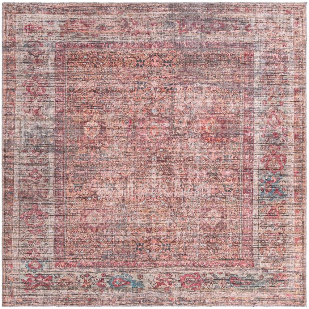 Modern Rust Red and Brown Synthetic Square Rug