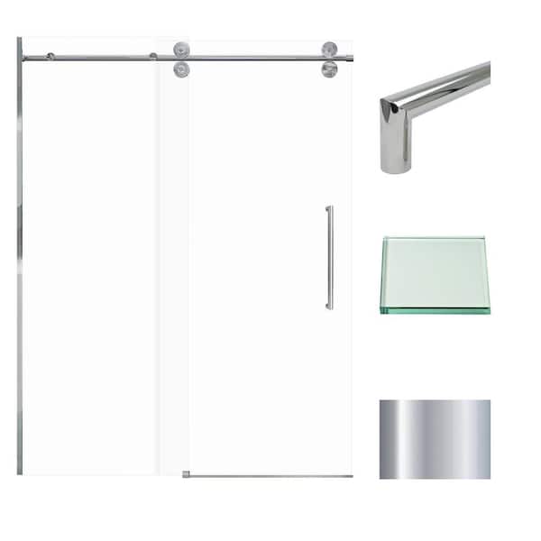 Transolid Teegan 59 in. W x 80 in. H Sliding Semi Frameless Shower Door with Fixed Panel in Polished Chrome with Clear Glass