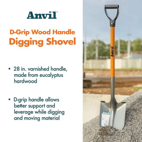 Anvil 28 in. Wood D-Grip Short Handle Carbon Steel Digging Shovel