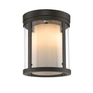 Willow 9 in. 3-Light Olde Bronze Flush Mount Light with Clear and Matte Opal Glass Shade with No Bulbs Included