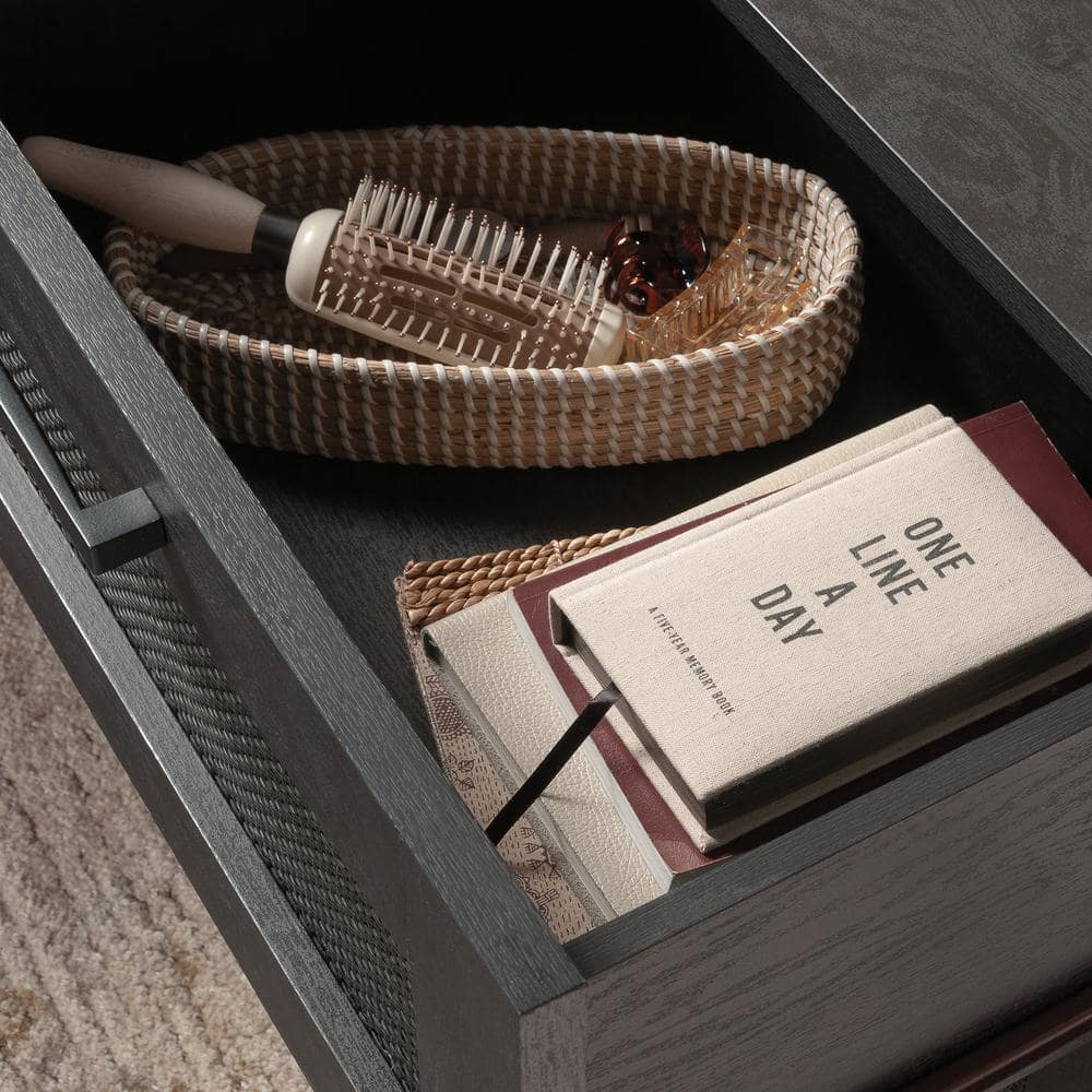 Raven Oak 2-Drawer Rattan Nightstand