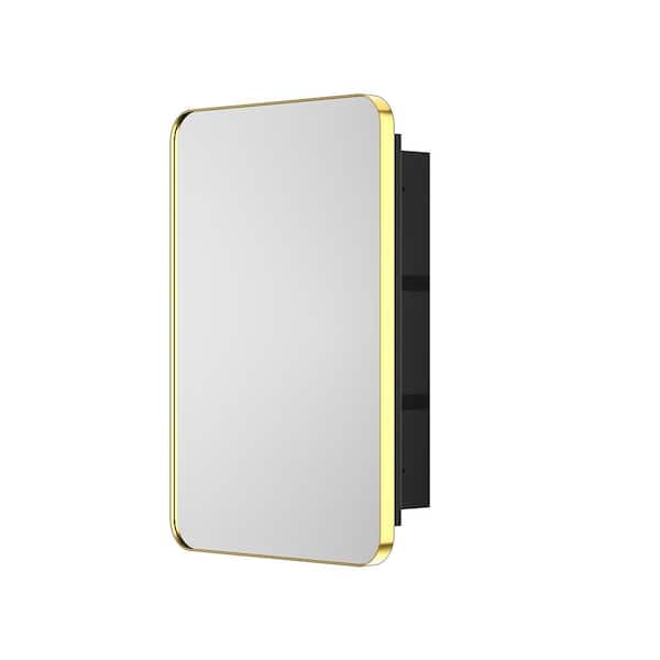 17 in. W x 25 in. H Rectangular Brass Gold Stainless Steels Framed Recessed/Surface Mount Medicine Cabinet with Mirror