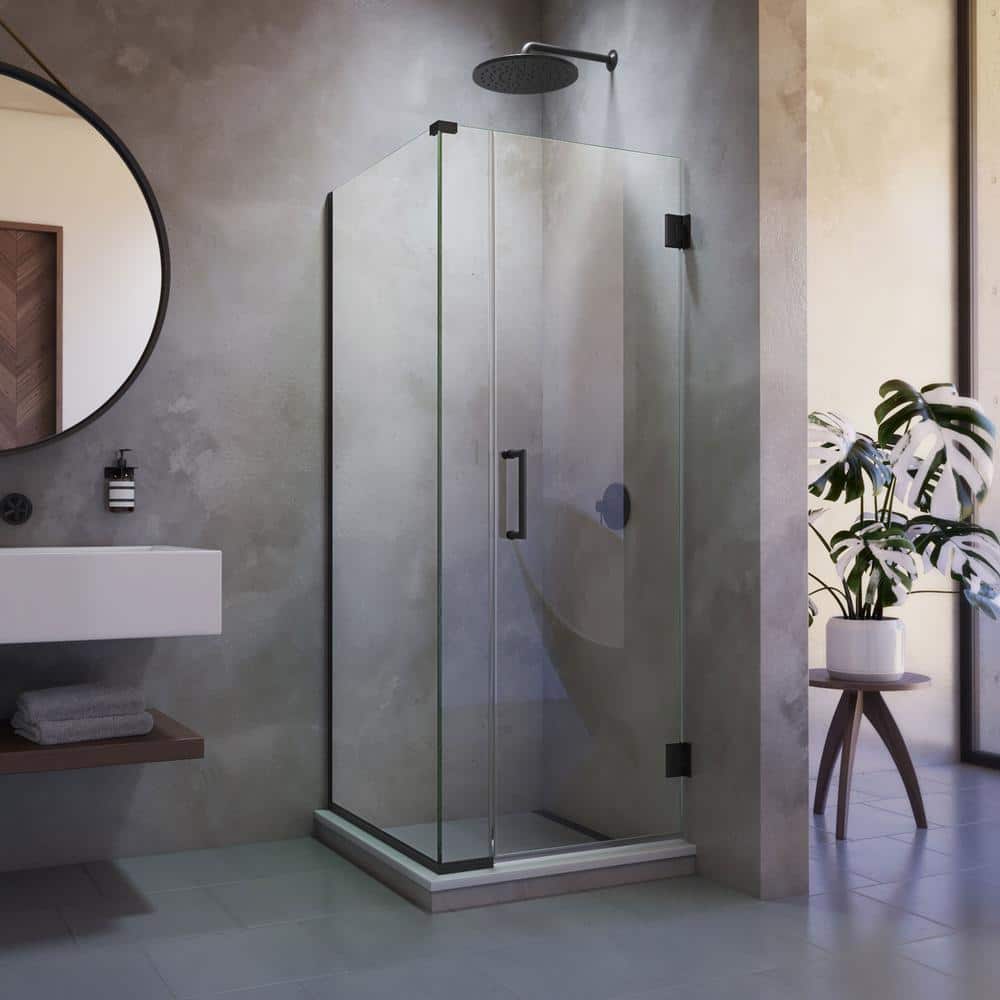 Unidoor Plus Frameless Bronze Hinged Shower Enclosure with Clear Glass