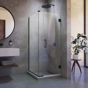 Unidoor Plus 34 in. W x 30-3/8 in. D x 72 in. H Frameless Hinged Shower Enclosure in Matte Black